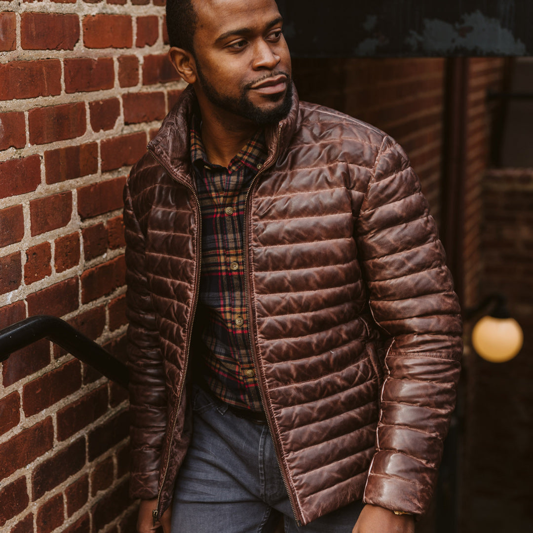Bridger Leather Down Jacket | Dark Brown