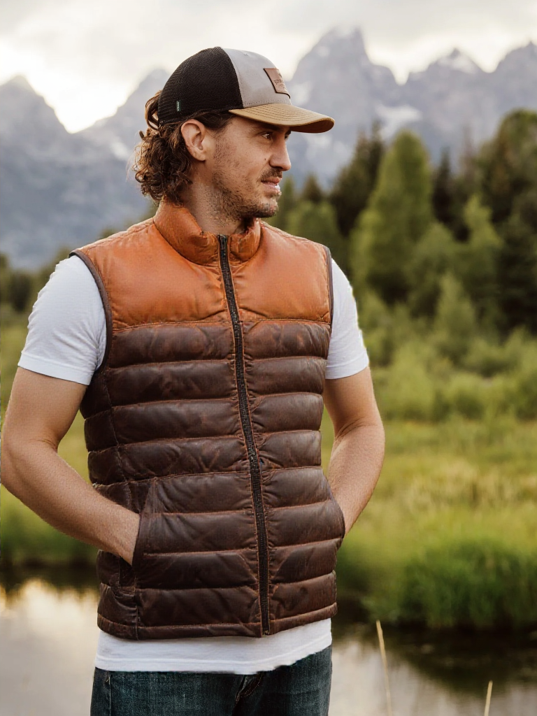Bridger Leather Down Vest | Tan & Brown