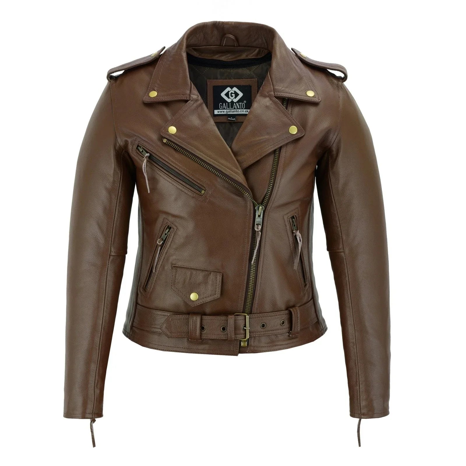 Brown Classic Womens Brando Motorcycle Leather Jacket Ladies Biker Cowhide