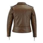 Brown Classic Womens Brando Motorcycle Leather Jacket Ladies Biker Cowhide