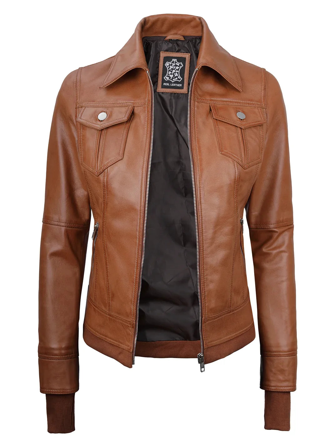 Tralee Womens Tan Wax Bomber Leather Jacket With Removable Hood