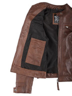 Johnson Women's Cognac Brown Cafe Racer Style Leather Jacket