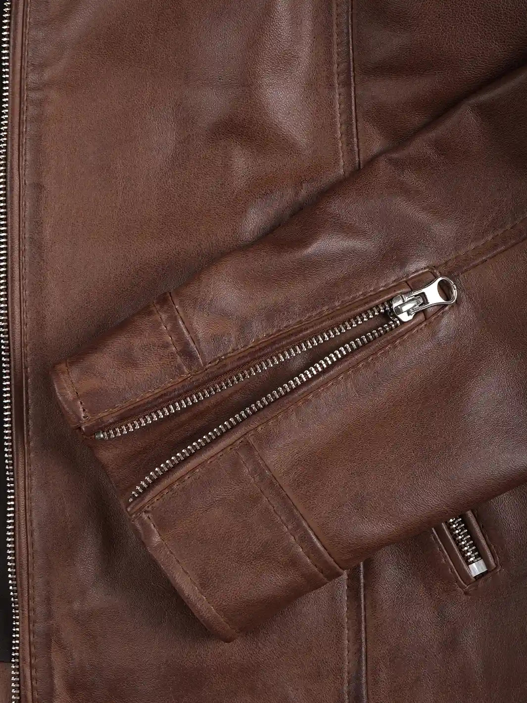 Womens Cognac Brown Cafe Racer Style Leather Jacket - Padded Shoulders