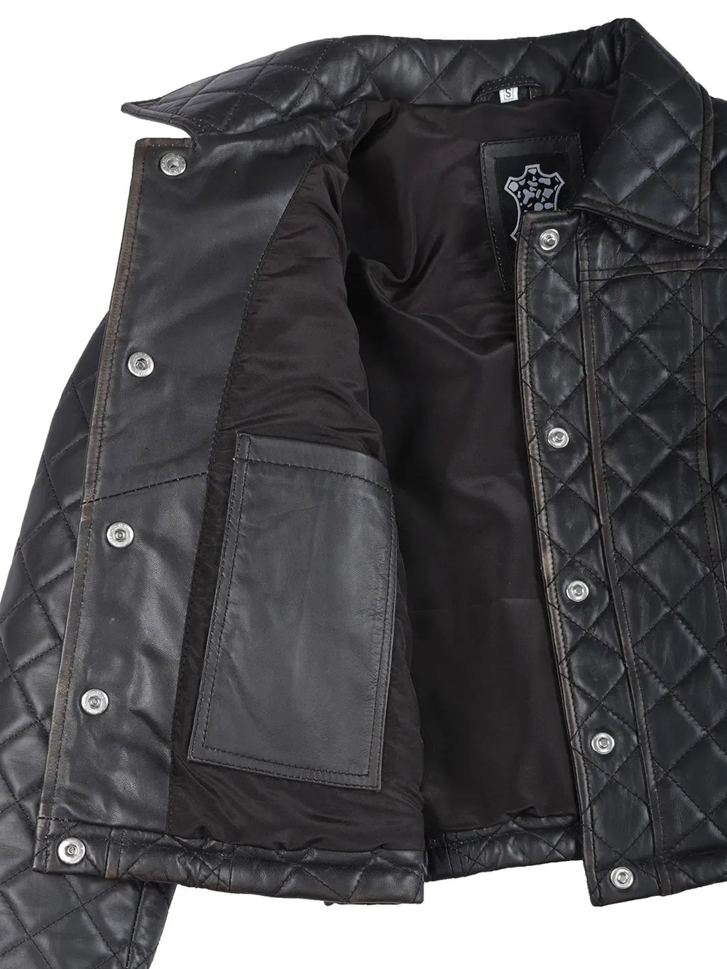 Mable Women's Dark Brown Cropped Shirt Collar Leather Jacket