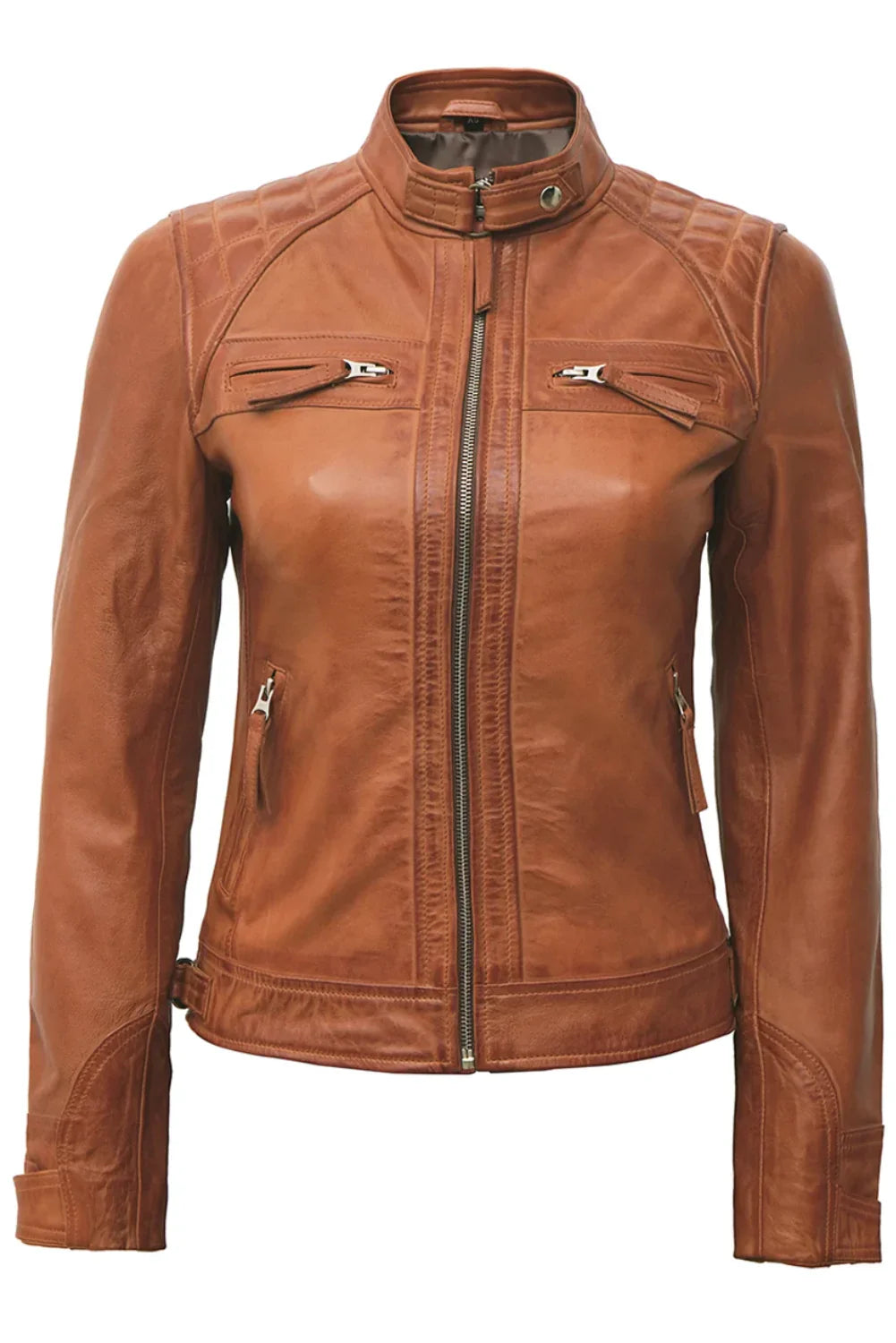 Rachel Quilted Brown Leather Biker Jacket