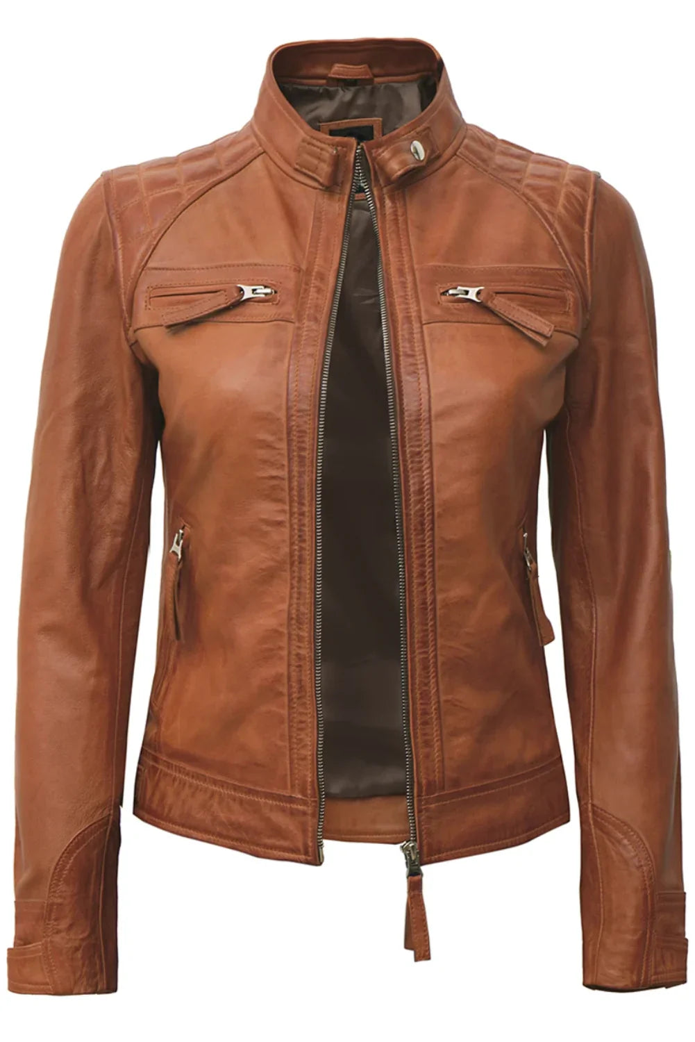 Rachel Quilted Brown Leather Biker Jacket