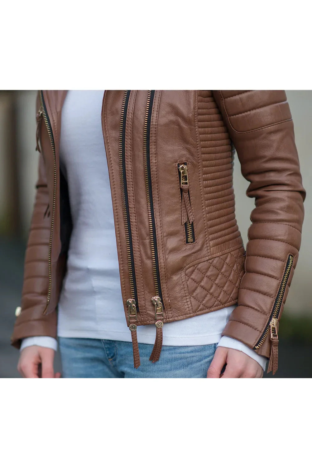 Alison Brown Quilted Leather Biker Jacket