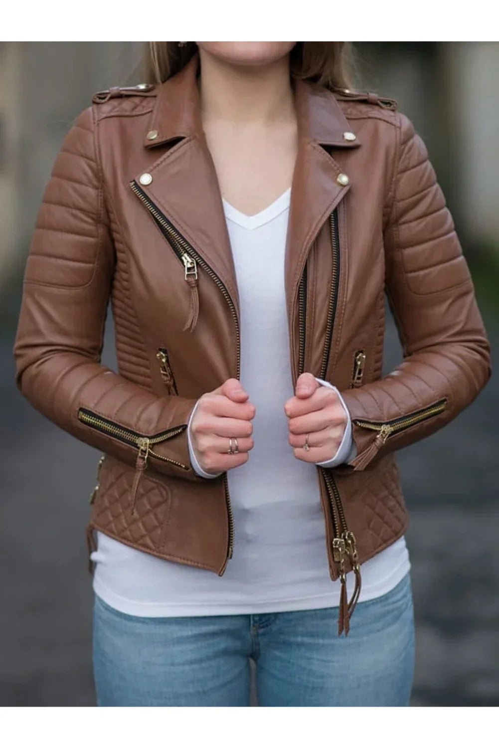 Alison Brown Quilted Leather Biker Jacket