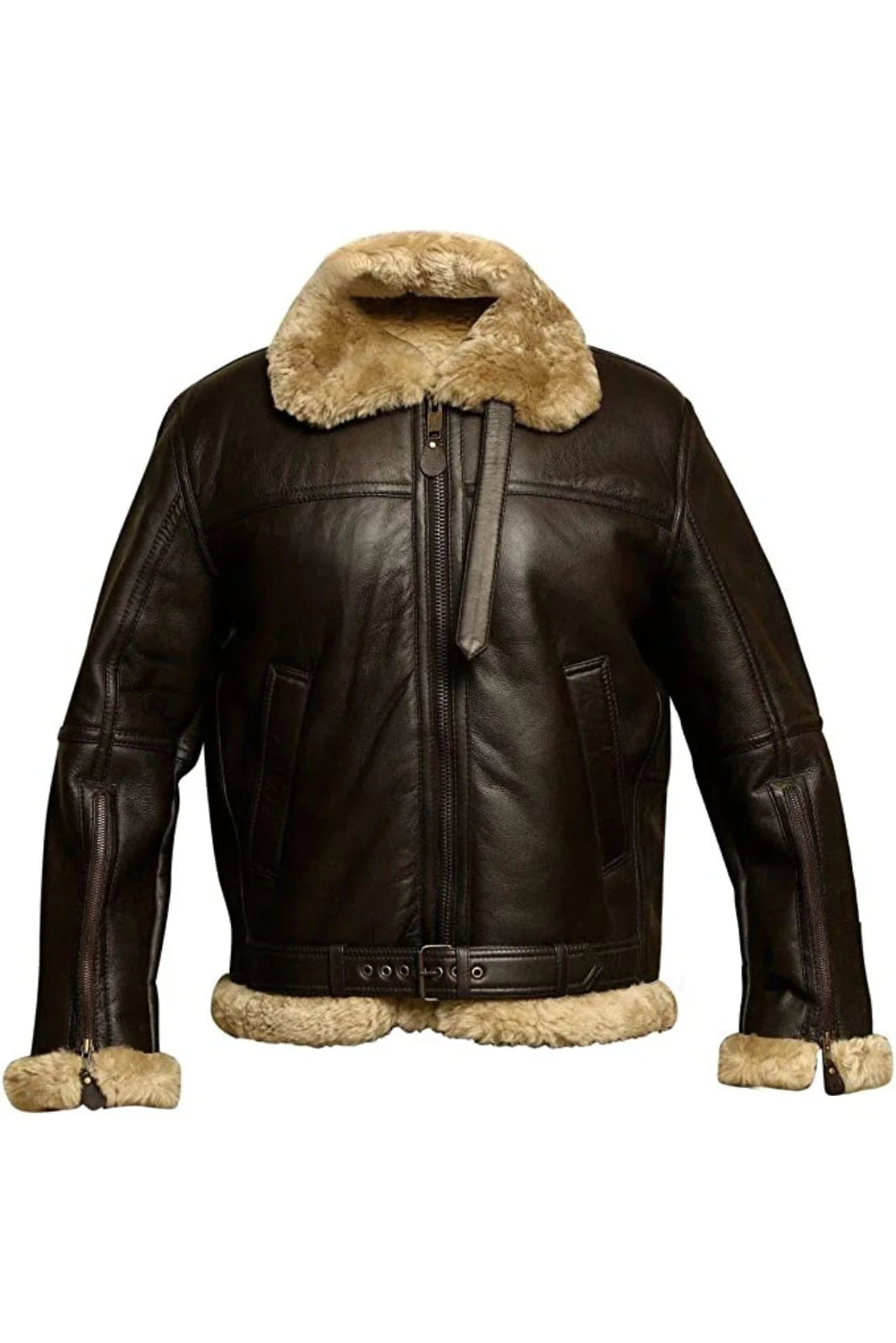 Alberto Brown B3 Shearling Aviator Leather Bomber Jacket