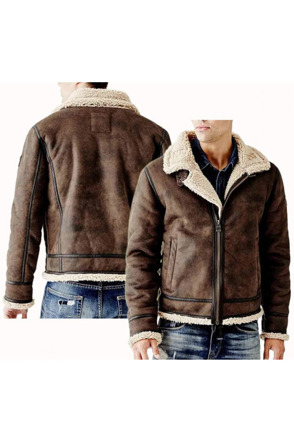 Mens Brown Shearling Flying Bomber Leather Jacket
