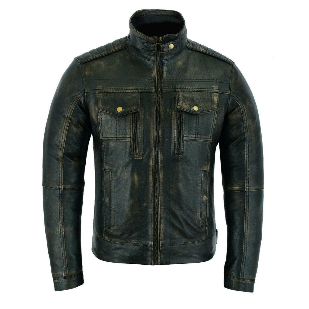Brushed Antique Brown Vintage Cafe Retro Biker Leather Jacket Motorcycle Wax