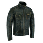 Brushed Antique Brown Vintage Cafe Retro Biker Leather Jacket Motorcycle Wax