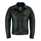 Brushed Antique Brown Vintage Cafe Retro Biker Leather Jacket Motorcycle Wax