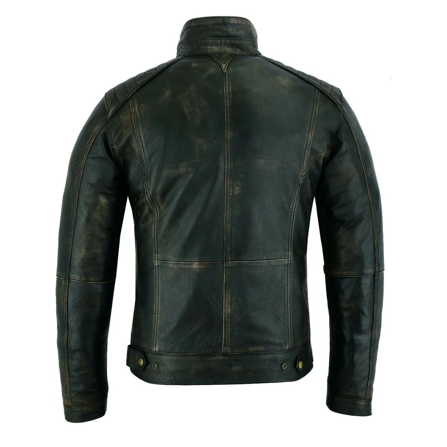 Brushed Antique Brown Vintage Cafe Retro Biker Leather Jacket Motorcycle Wax