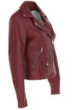 Katherine Burgundy Leather Biker Jacket