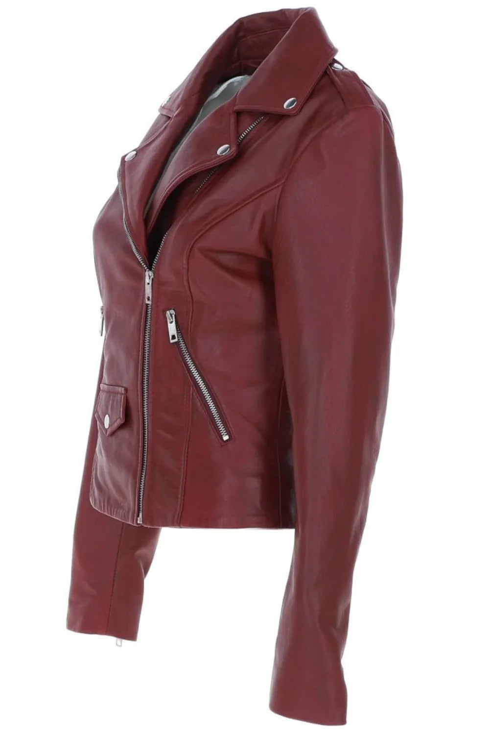 Katherine Burgundy Leather Biker Jacket