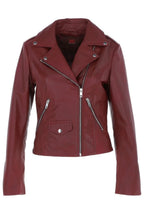 Katherine Burgundy Leather Biker Jacket