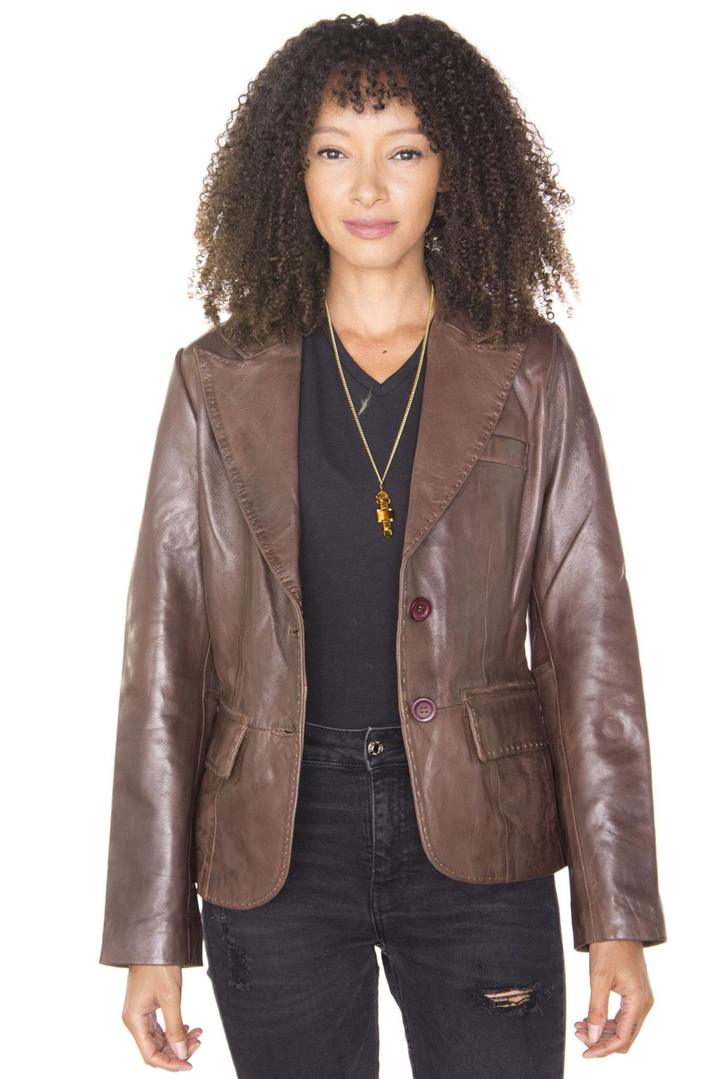Womens Leather Blazer Jacket-Seregno