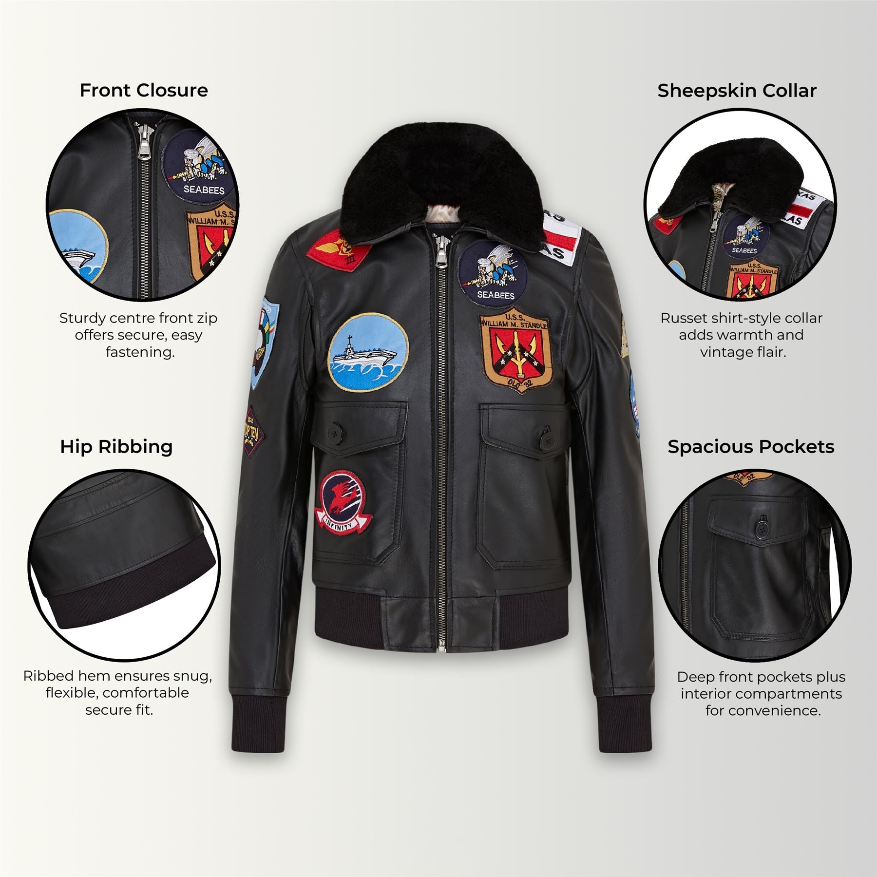 Women's A2 Top Gun Leather Bomber Jacket-Sunbury