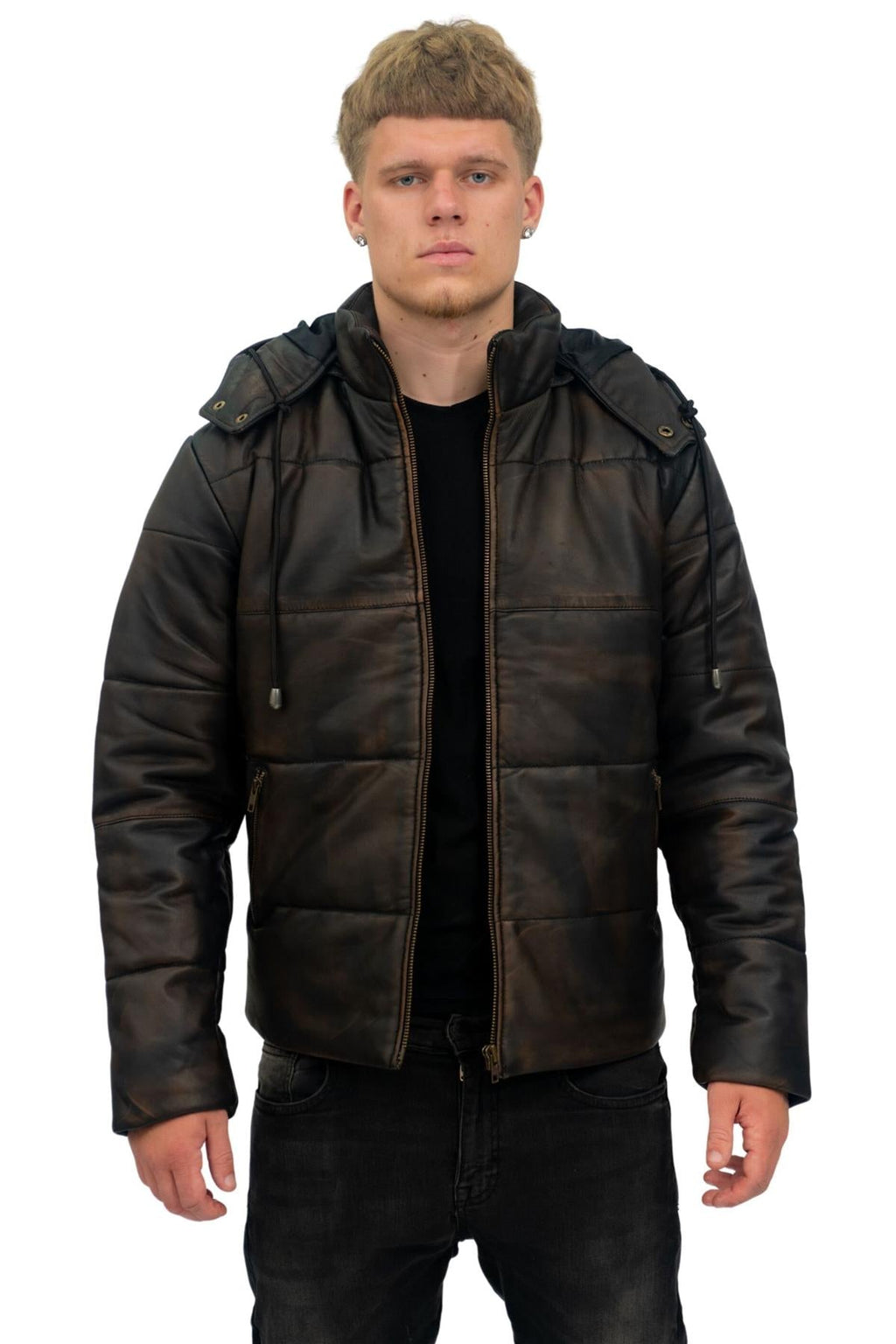 Mens Puffer Leather Bomber Jacket-Augsburg