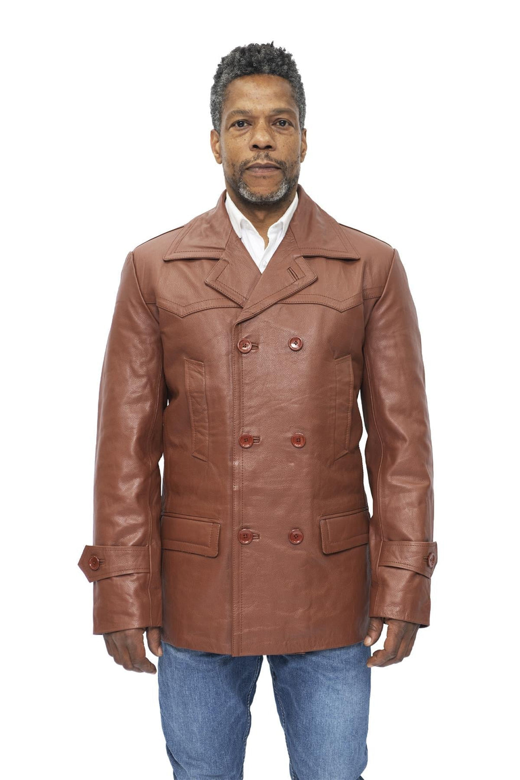 Mens Cowhide Leather Peacoat-Krakaw