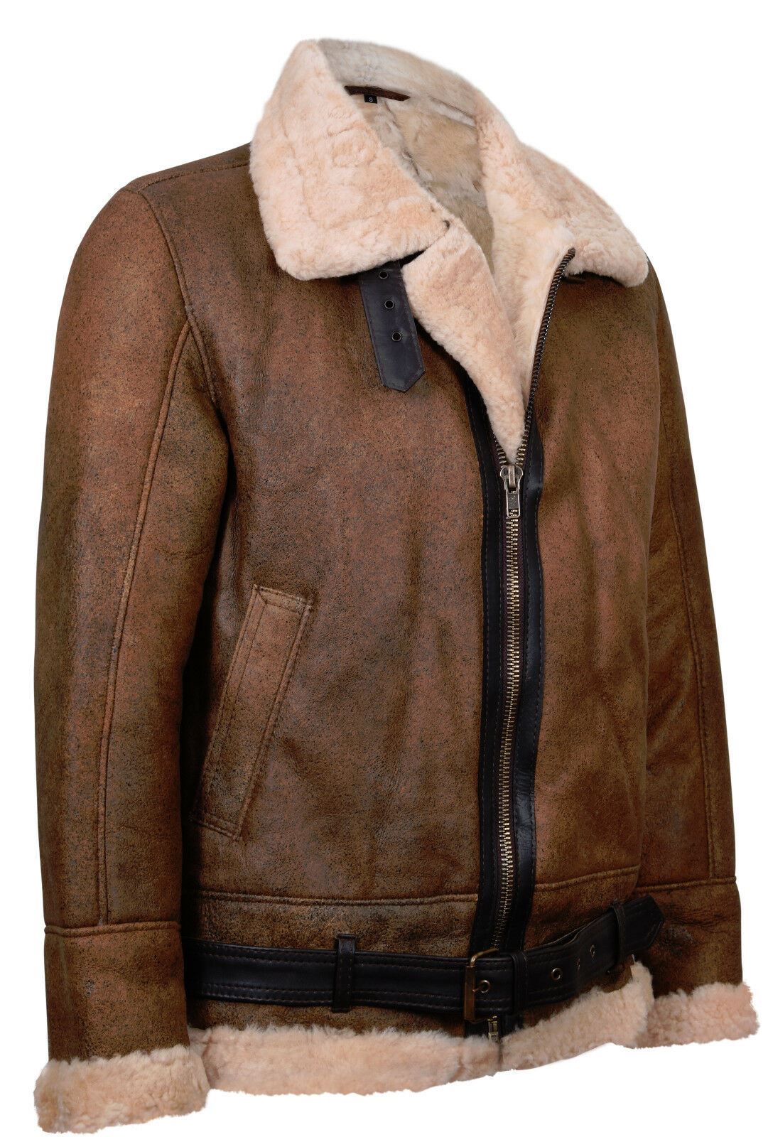 Mens Vintage Brown Sheepskin Aviator Jacket- KANSAS