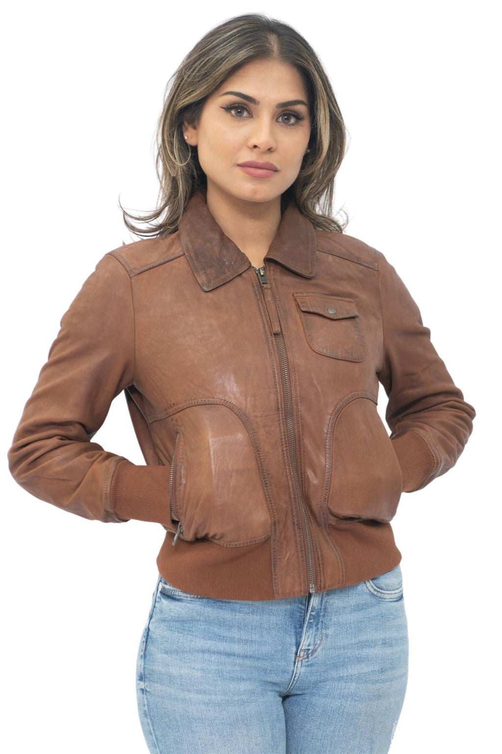 Womens Leather MA-1 Varsity Jacket-Ann Arbor