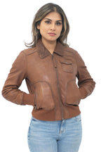 Womens Leather MA-1 Varsity Jacket-Ann Arbor
