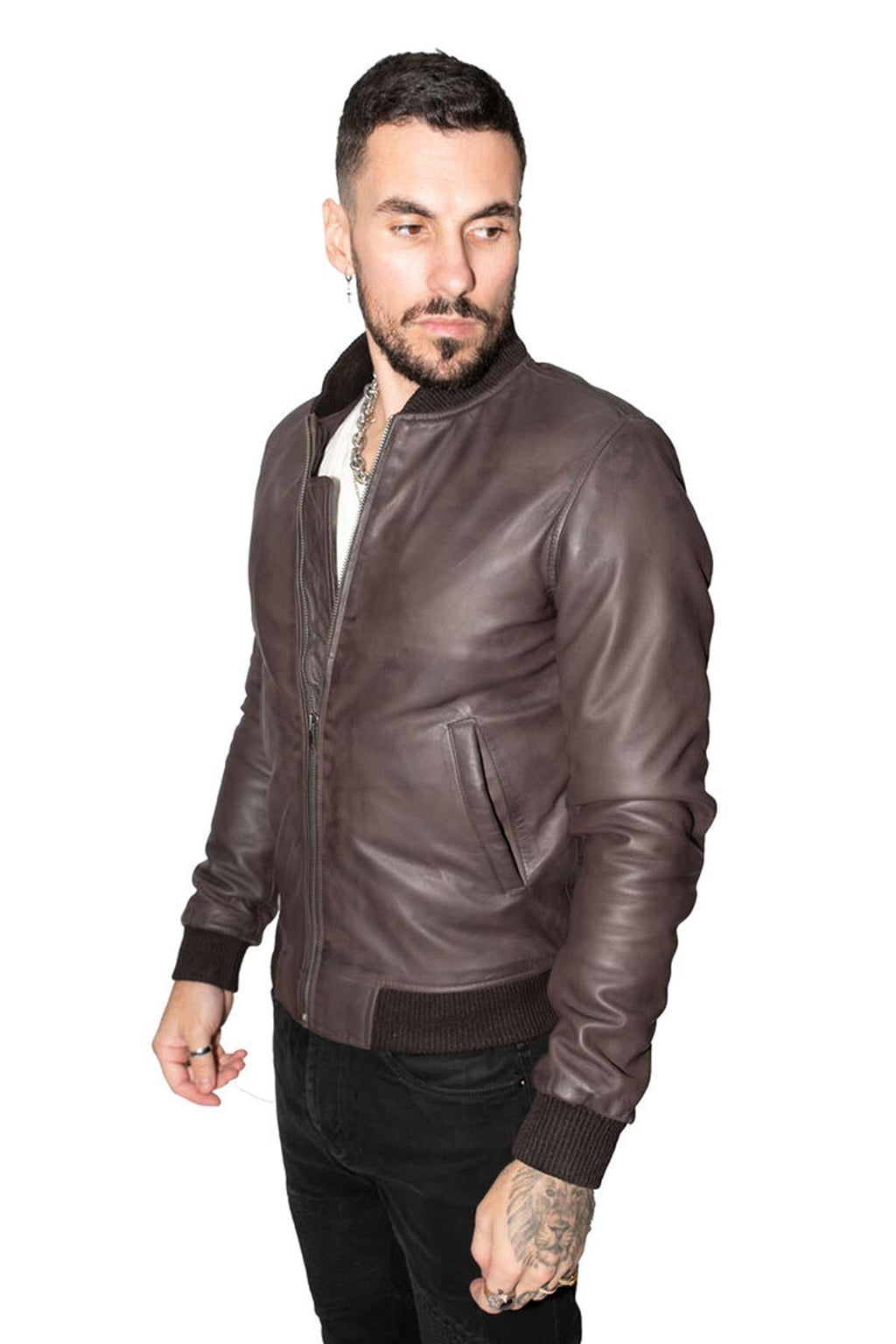 Mens Retro Varsity Leather Bomber Jacket-Pretoria