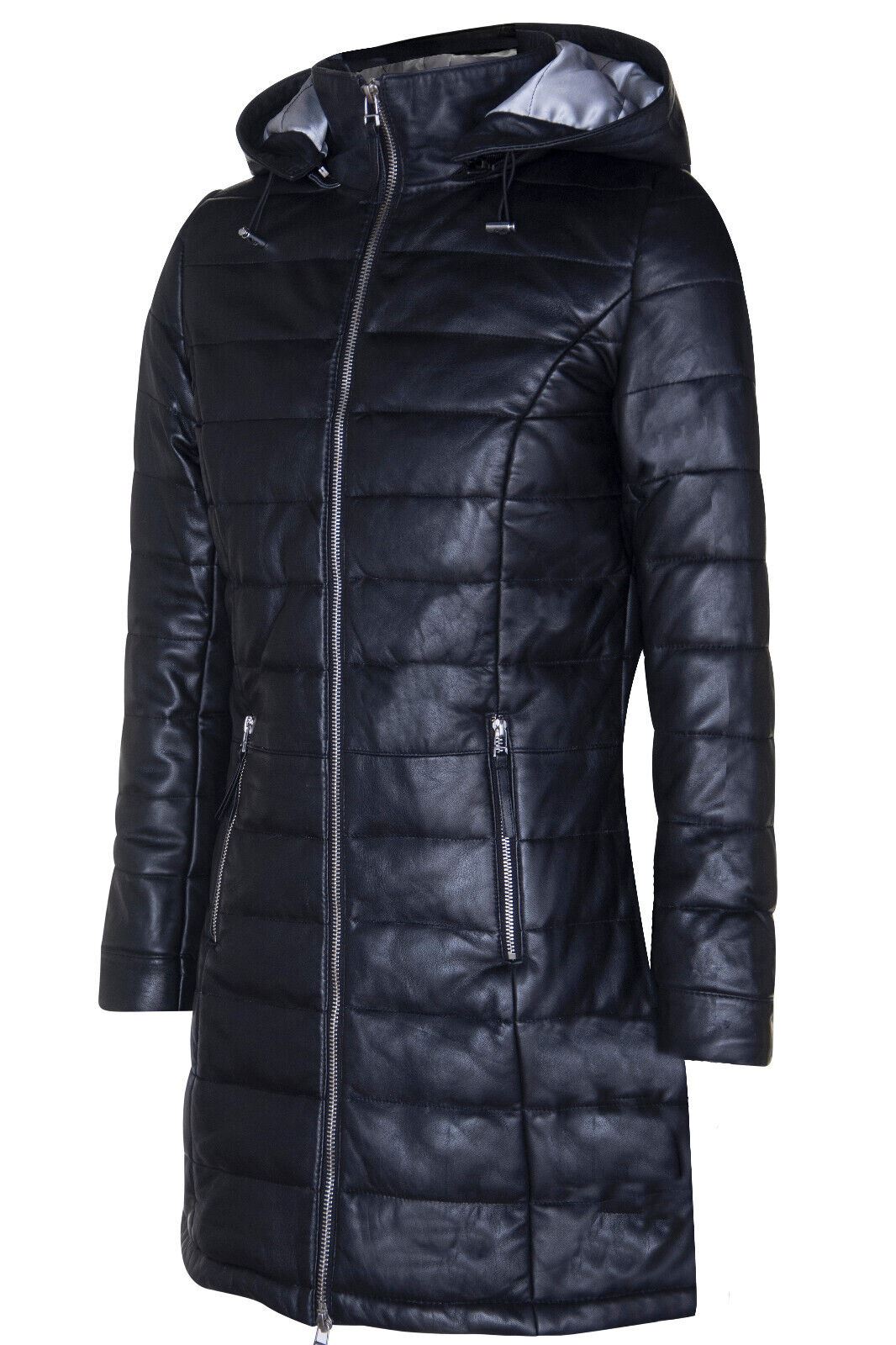Womens Leather Puffer Parka Jacket-Andria