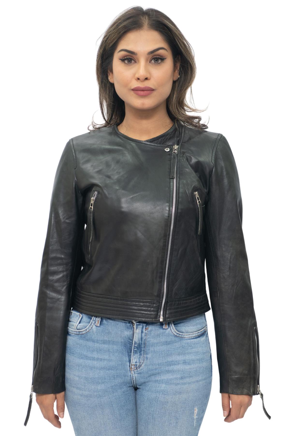Womens Collarless Biker Jacket-Padova