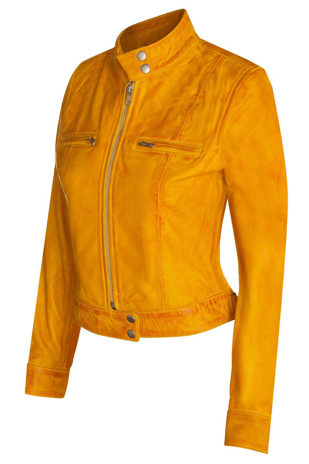 Womens Plain Leather Moto Biker Jacket-Braga