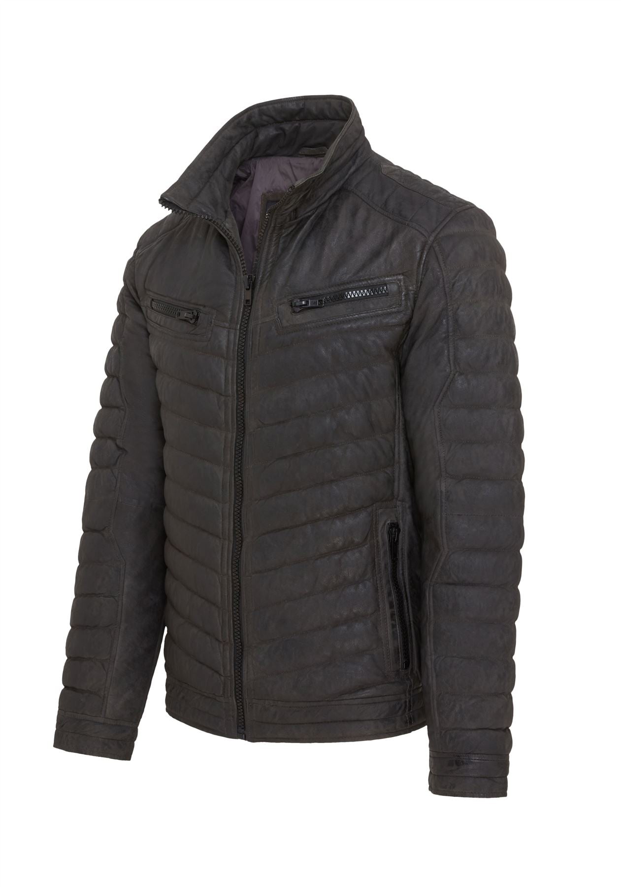 Mens Quilted Puffer Leather Bomber Jacket - Torpoint