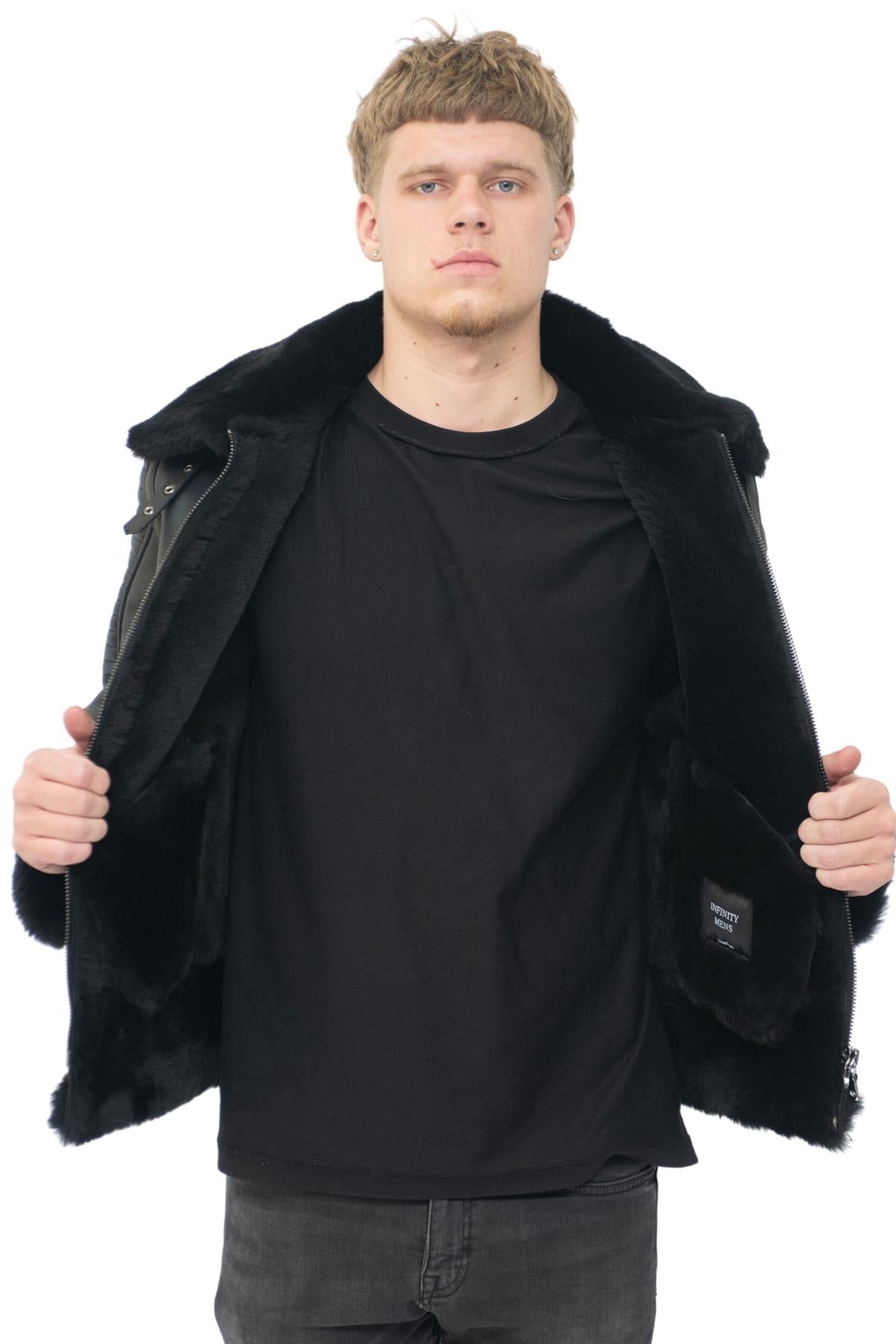 Mens Retro Sheepskin Bomber Jacket-Asheville