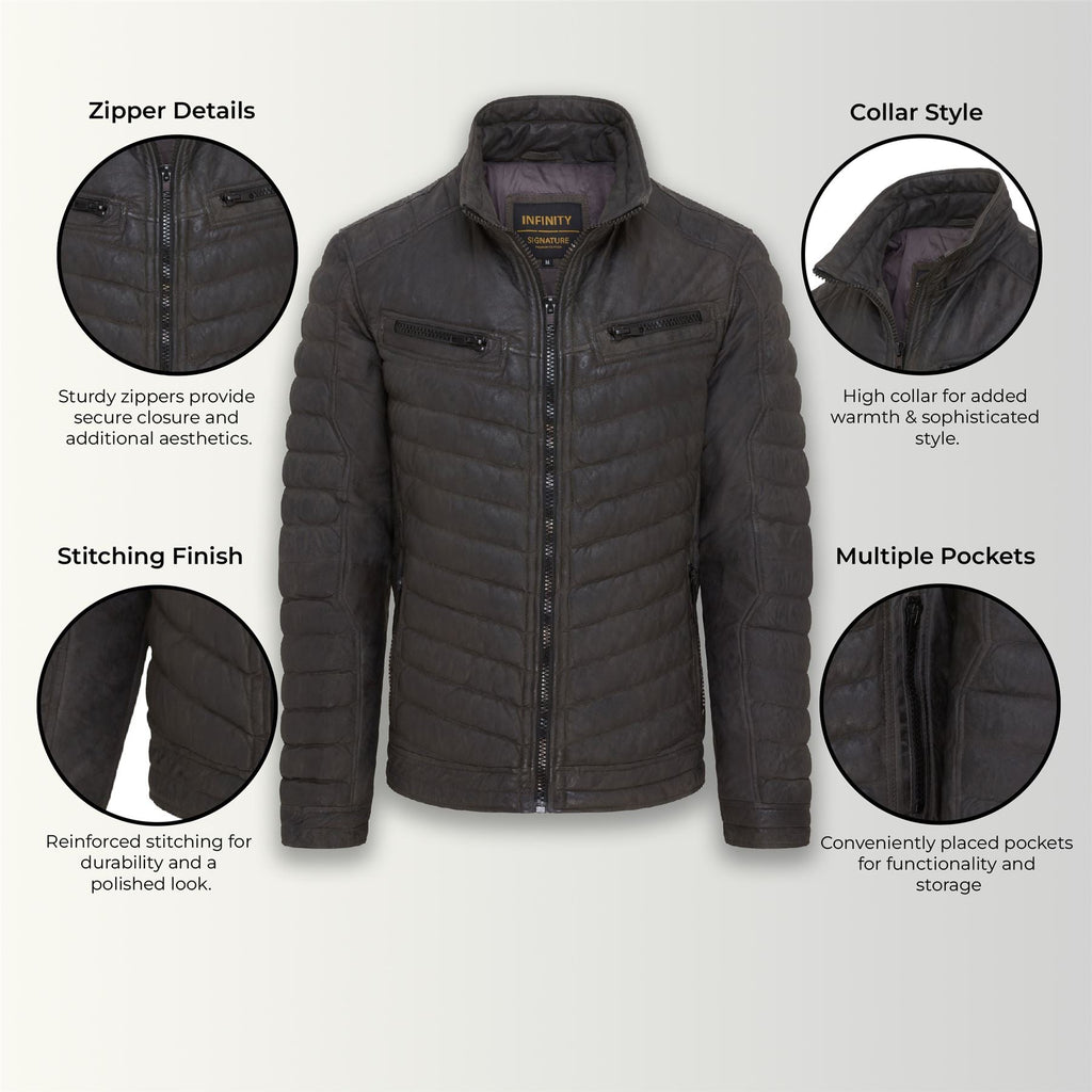 Mens Quilted Puffer Leather Bomber Jacket - Torpoint