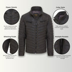 Mens Quilted Puffer Leather Bomber Jacket - Torpoint