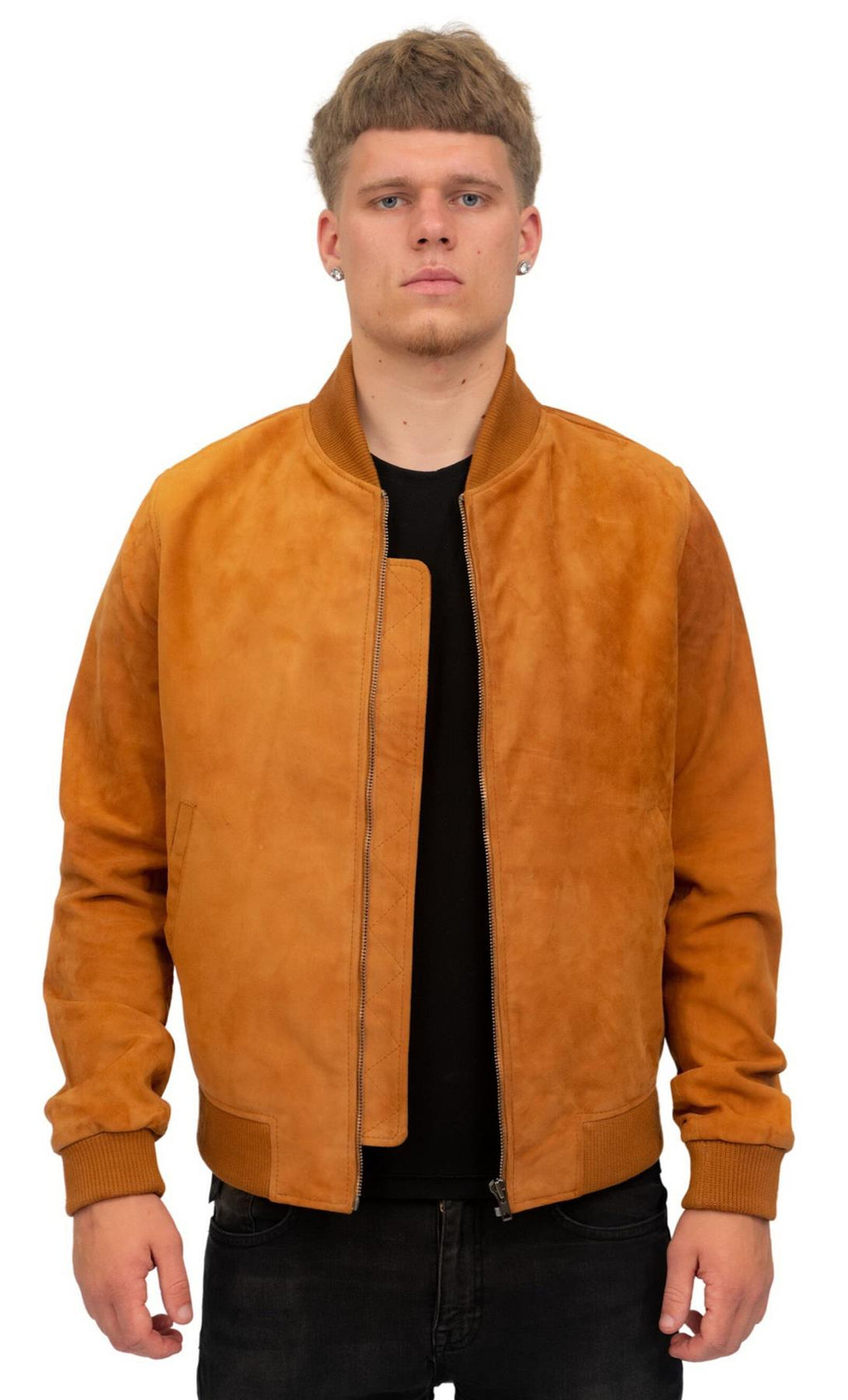 Mens Retro Goat Suede Varsity Leather Bomber Jacket-Athens