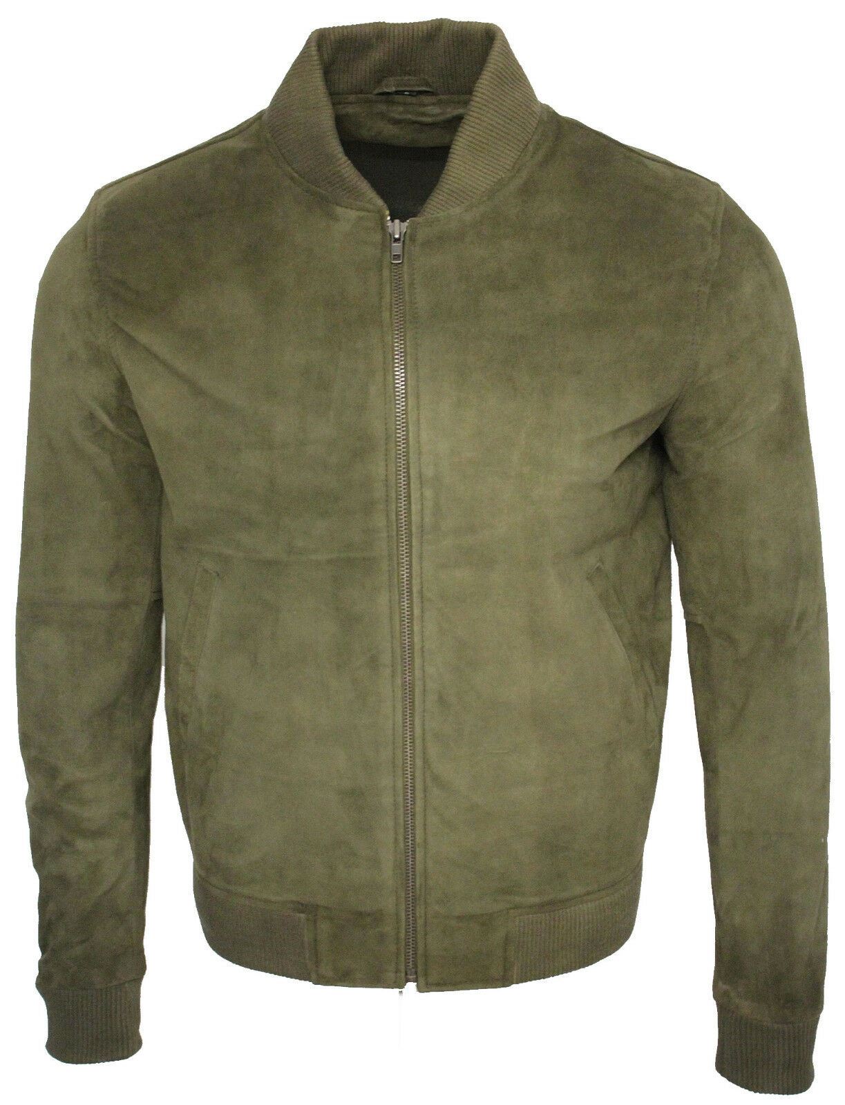 Mens Varsity Soft Suede Leather Bomber Jacket