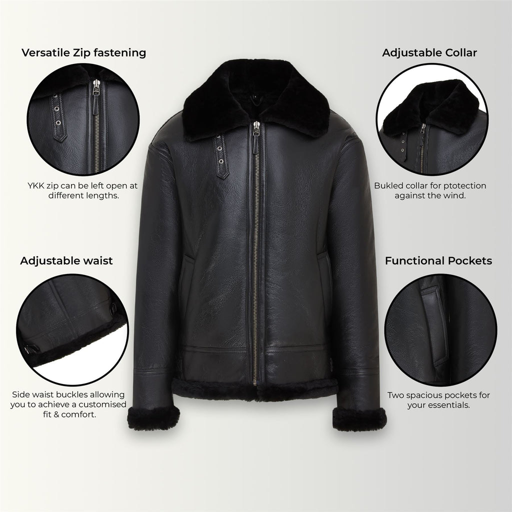 Mens B3 Aviator Real Sheepskin Leather Flying Jacket-Oxford