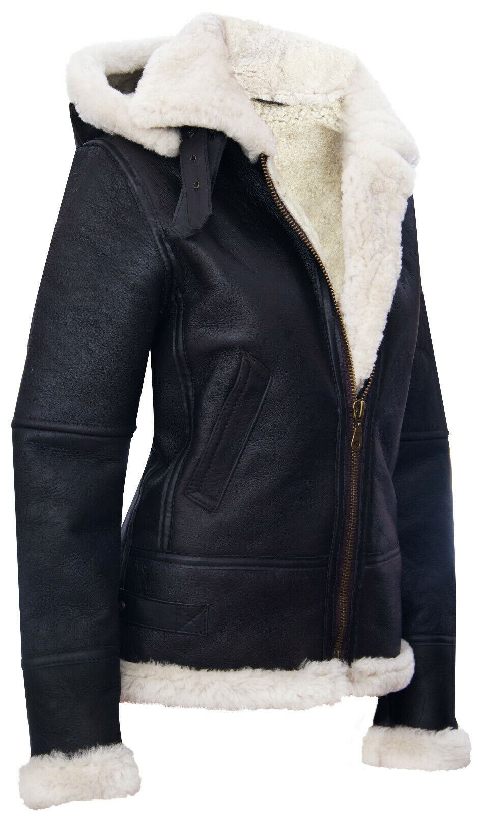 Womens Hooded Sheepskin Flying Leather Jacket-Palermo