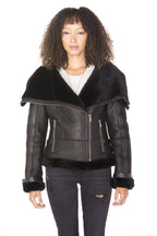 Womens Merino Sheepskin Aviator Leather Jacket-Asmara