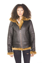 Womens Hooded Sheepskin Flying Leather Jacket-Palermo