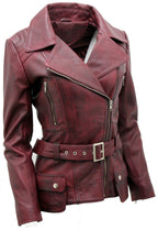 Womens Long Leather Biker Jacket-Quito