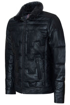 Mens Leather Quilted Puffer Biker Jacket - Thornton