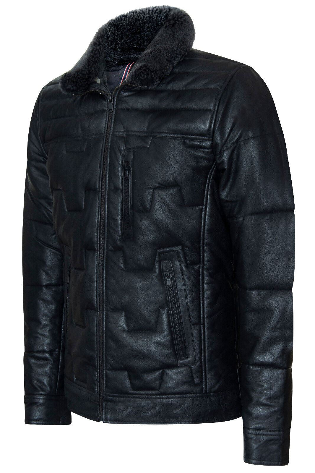 Mens Leather Quilted Puffer Biker Jacket - Thornton