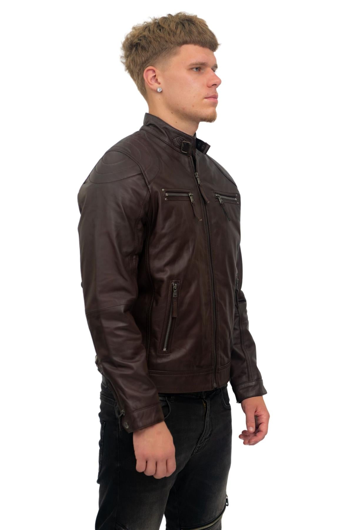 Mens Moto Leather Biker Jacket-Taiwan