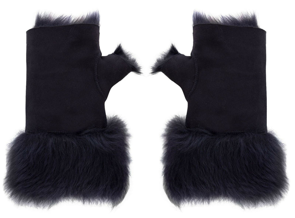 Womens Shearling  Mittens Fingerless Cuffs Toscana Suede Sheepskin Fur