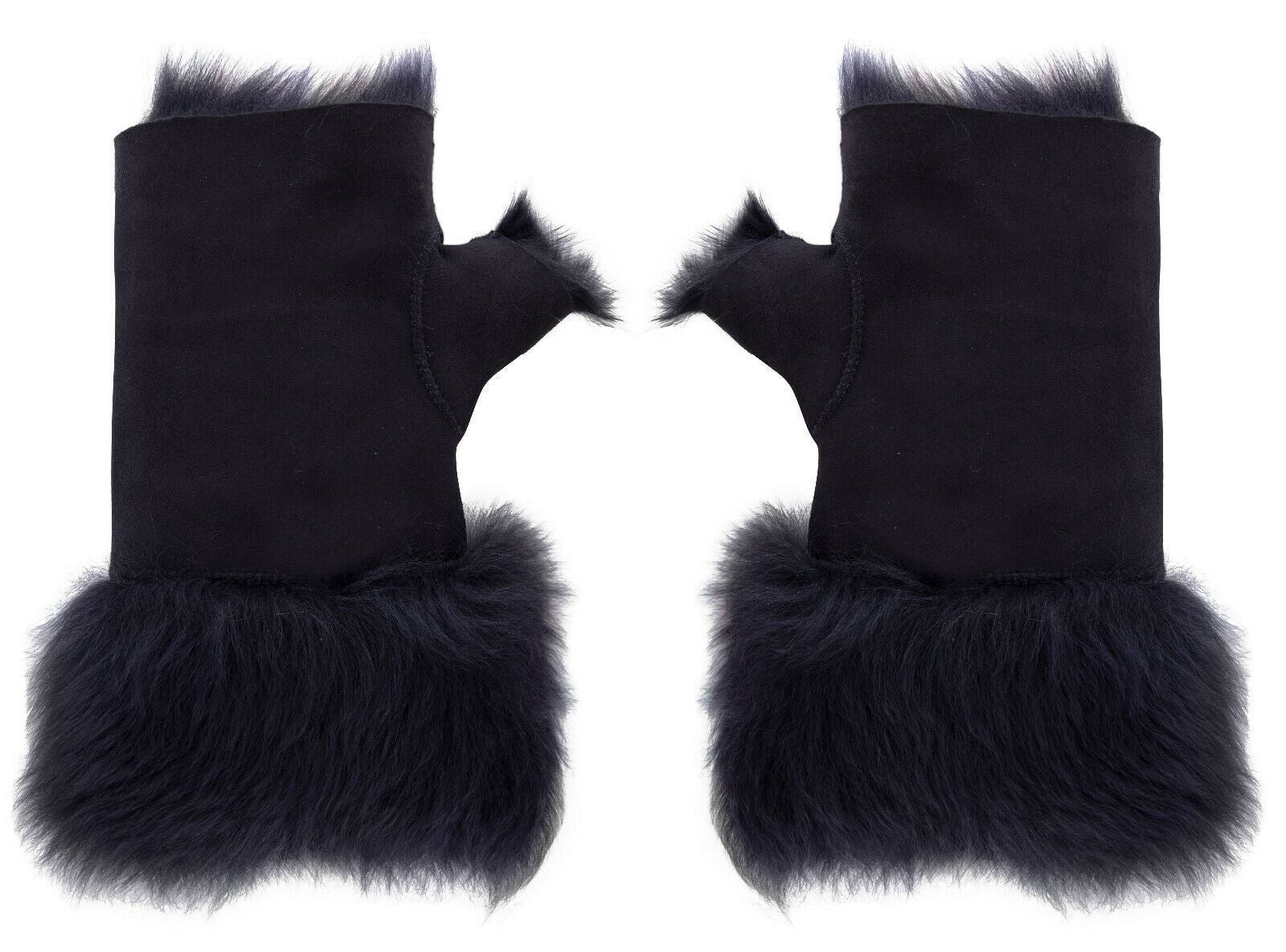 Womens Shearling  Mittens Fingerless Cuffs Toscana Suede Sheepskin Fur