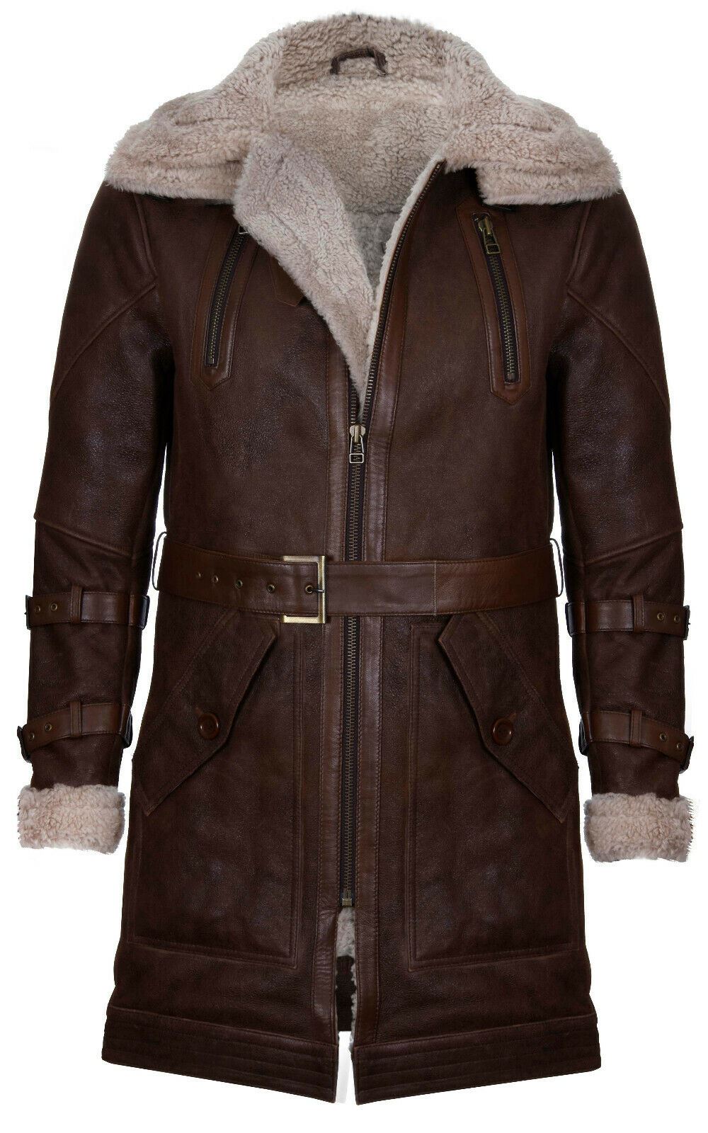 Mens 3/4 Warm Leather Sheepskin Trench Coat-Medina