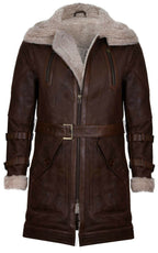Mens 3/4 Warm Leather Sheepskin Trench Coat-Medina